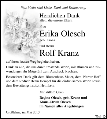 Traueranzeige von Erika Olesch von Mitteldeutsche Zeitung